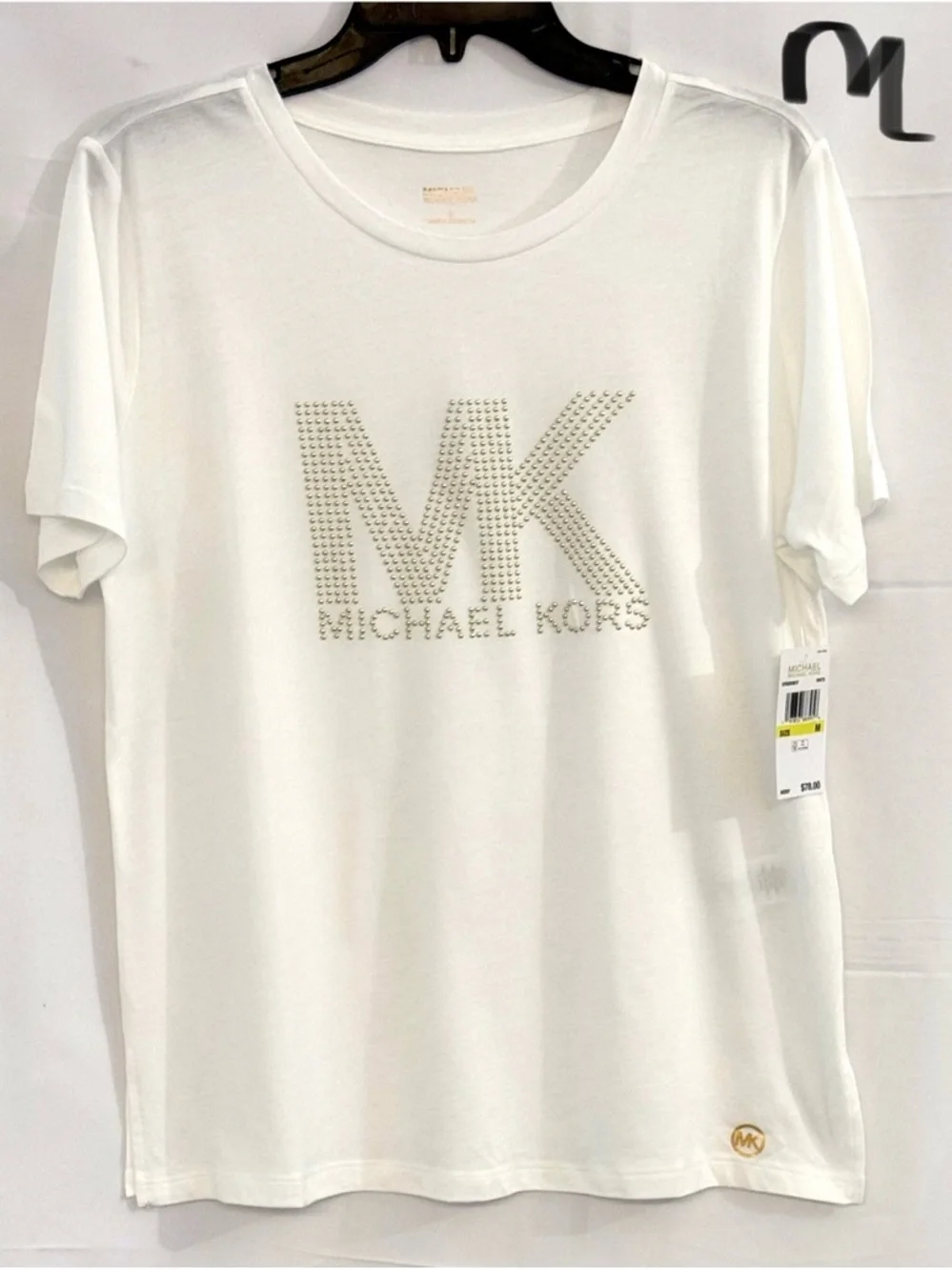 Michael Kors White Short-Sleeve MK Logo Stud T-Shirt